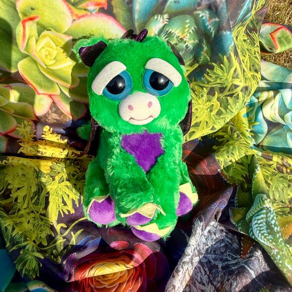 EUC Feisty Pets Fabio Flamefart Black & Green Dragon Plush Toy 2017 - Picture 2 of 7